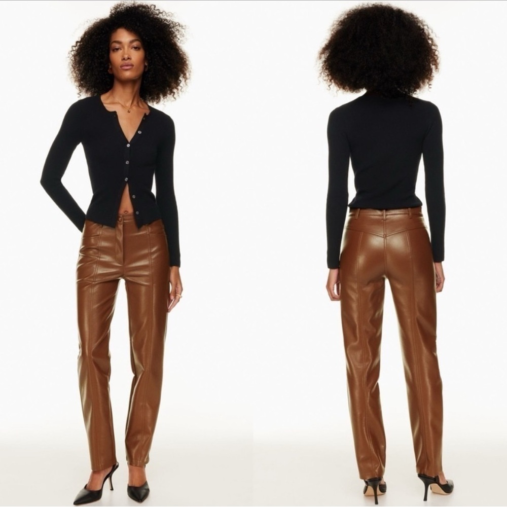 NWOT ARITZIA Wilfred High Waisted Vegan Leather Rebel Pant In Cognac Size 4